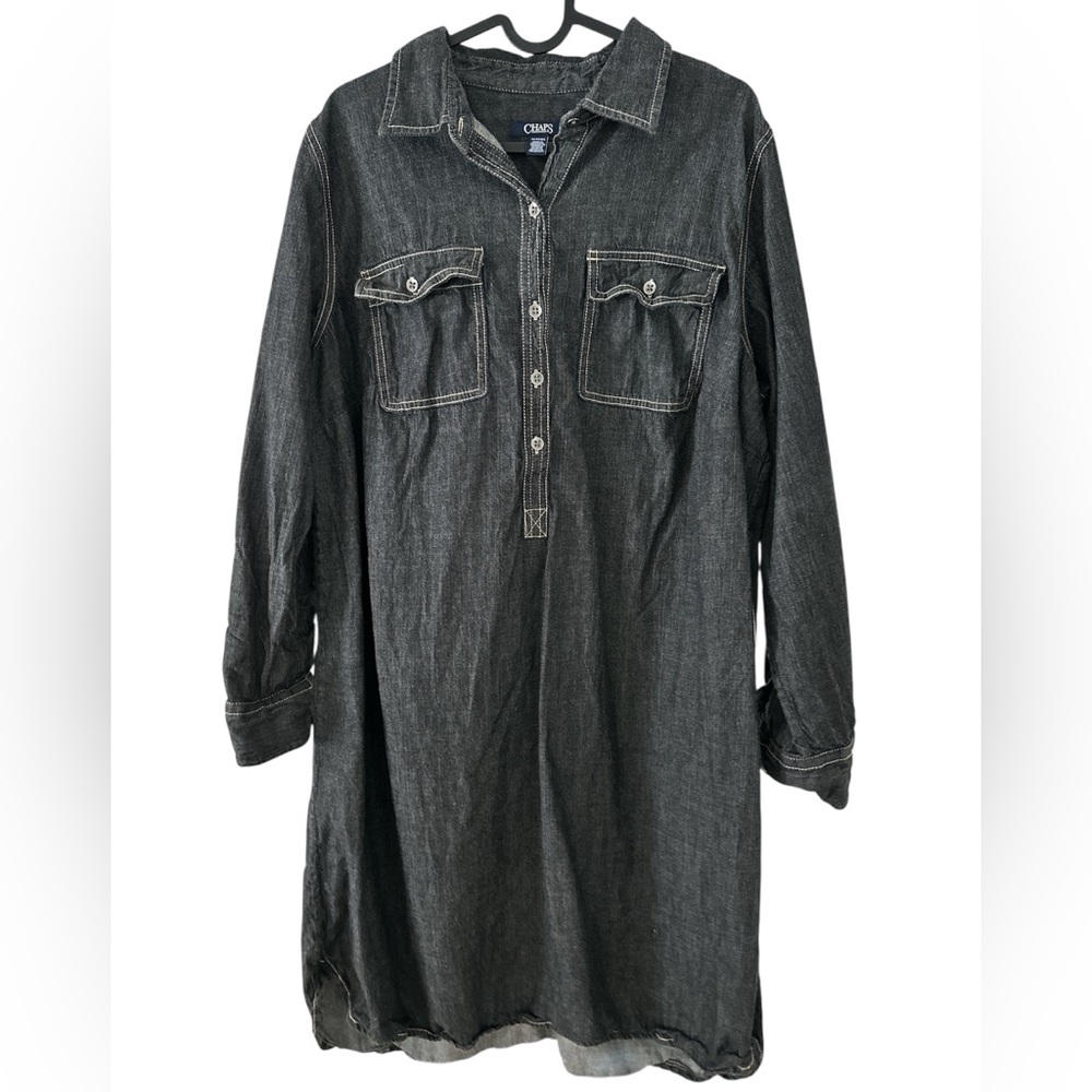Chaps Charcoal Cotton Shirt Dress Size 1X TG - Picture 3 of 4